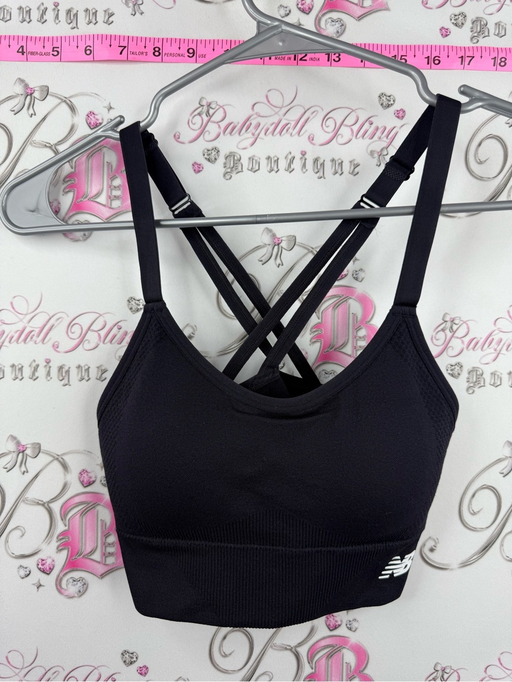 New Balance Black Crisscross Strappy Sports Bra - Picture 2 of 9